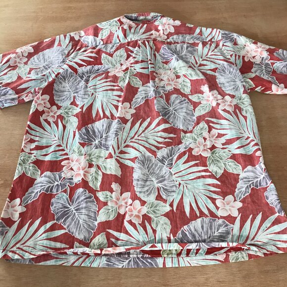 Bishop Street Hawaiian Shirt Men XL Red Flower 1/4 Button Up Pocket Pullover - Picture 2 of 11